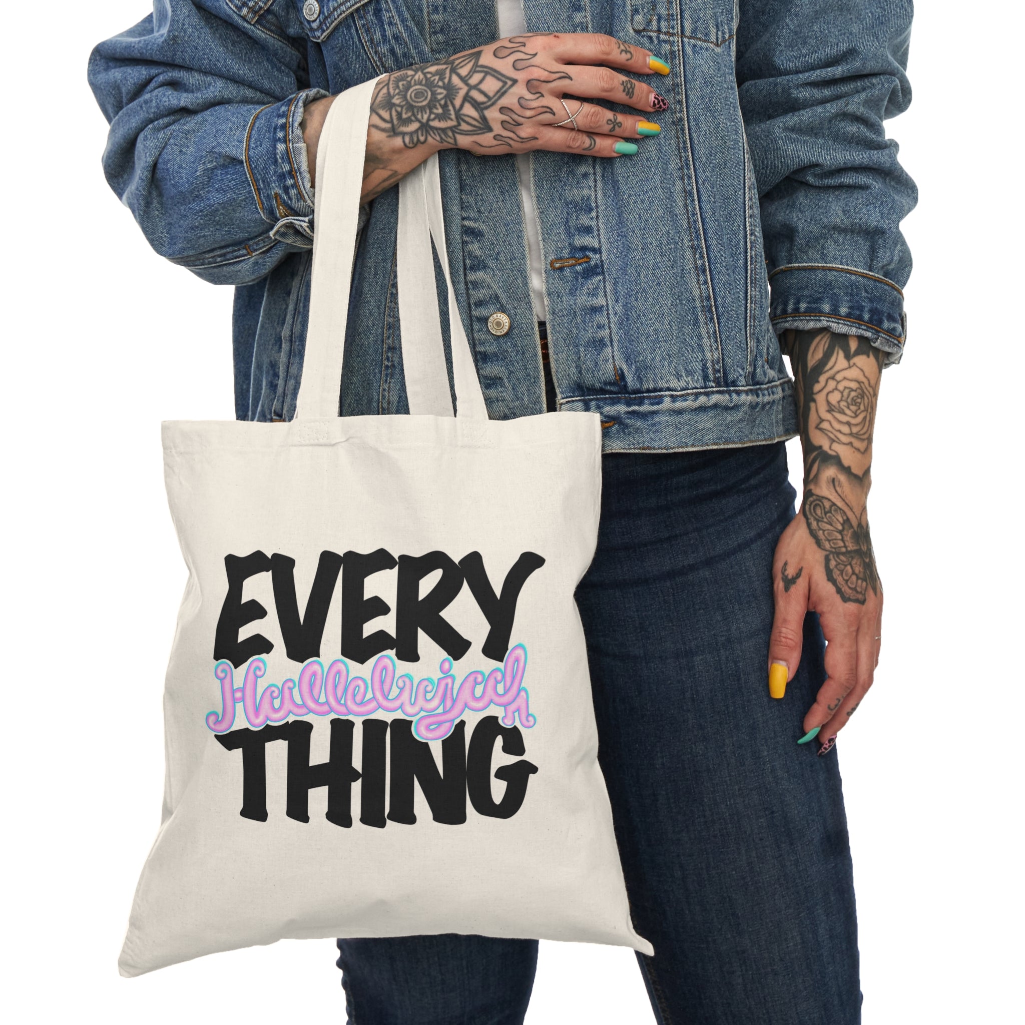 Natural Cotton Tote Bag Everything Hallelujah Coachella Graffiti text