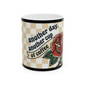 Ceramic mug/coffee cup with beautiful rose and checkered design with quirky phrase (11oz, 15oz)