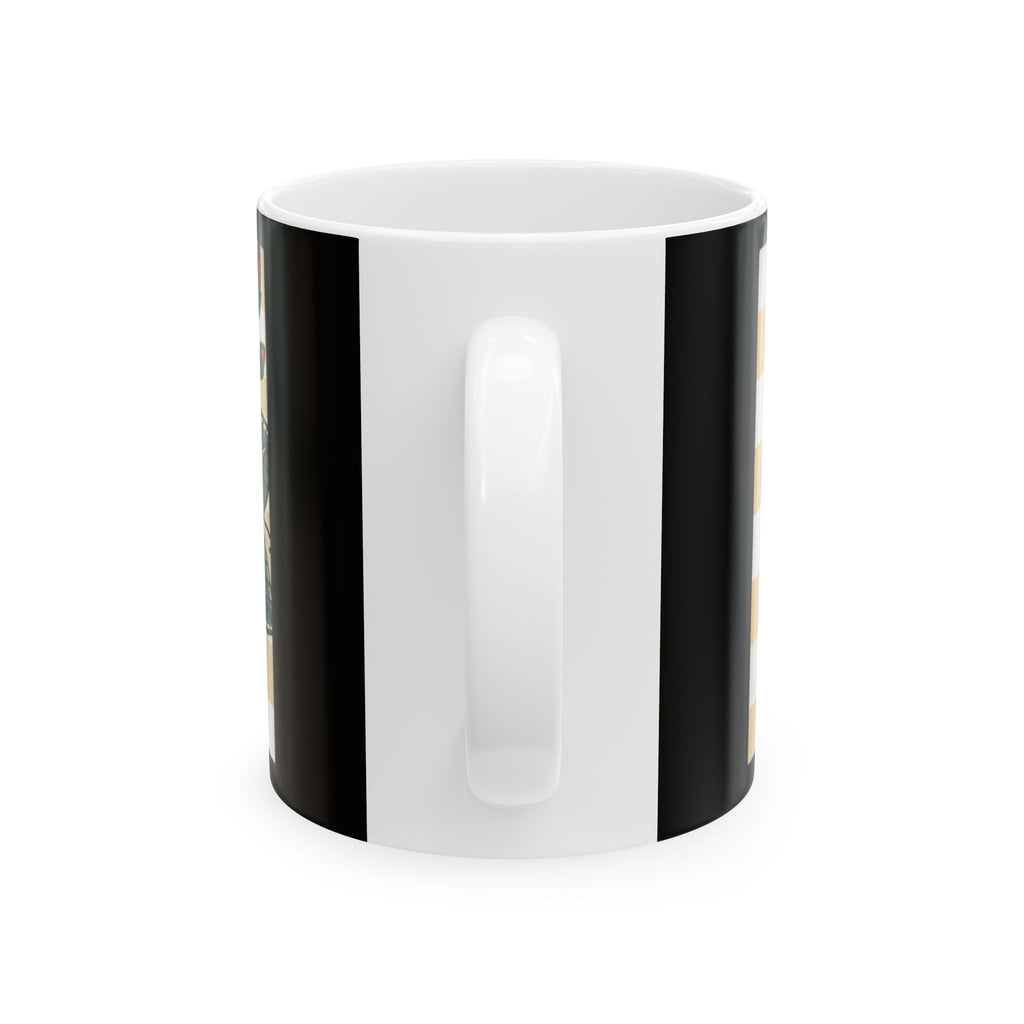 Ceramic mug/coffee cup with beautiful rose and checkered design with quirky phrase (11oz, 15oz)
